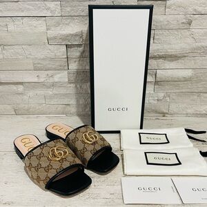 Gucci Jolie Black GG Supreme Monogram Matelasse Sandals Mules Slides SZ 36